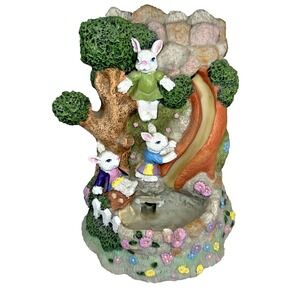 VTG 1990's Easter Water Fountain Musical Table Decor Bunnies "Love Me Tender"